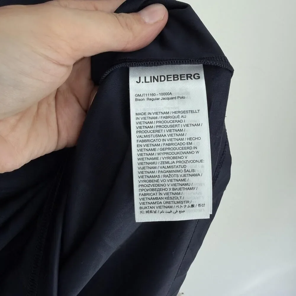 J.Lindeberg Polo Shirt Men Small JL Navy Jacquard Golf Performance La Gorce Club